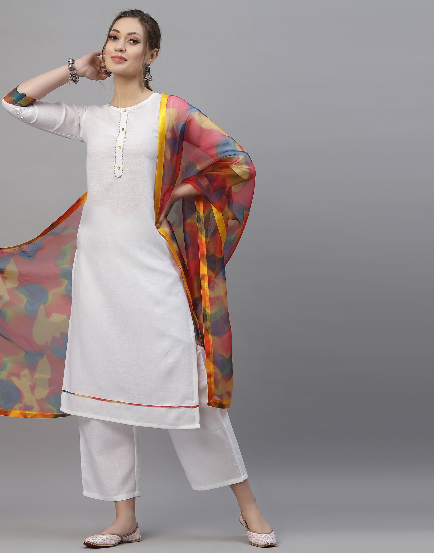 Stylish White Silk Inner with Blue Embroidered Jacket and White Pant O –  Sujatra